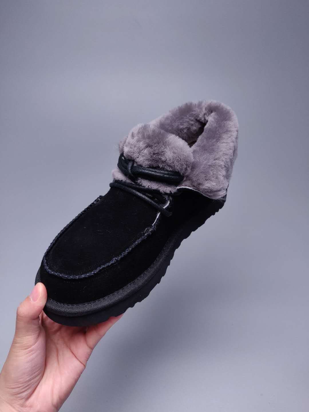Black Faux Fur Lace-Up Ankle Boots – In Stock
