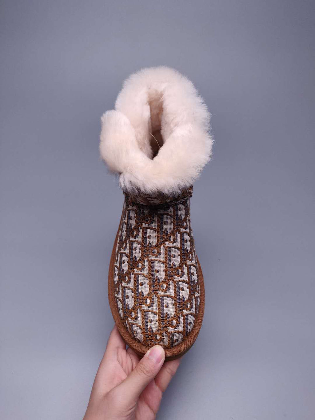 Chestnut Dior-Style Textile Pattern Boots – In Stock