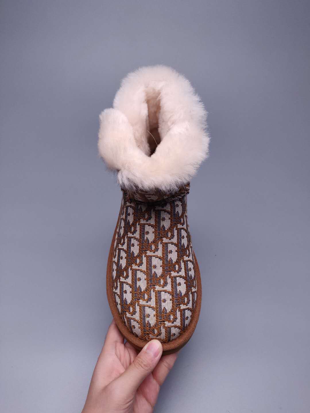 Chestnut Dior-Style Textile Pattern Boots – In Stock
