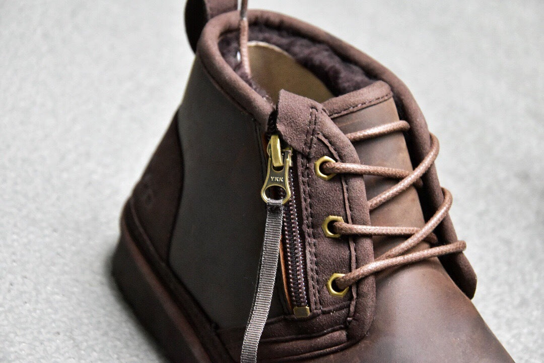 Men’s Crazy Horse Leather Zip-Up Sneakers