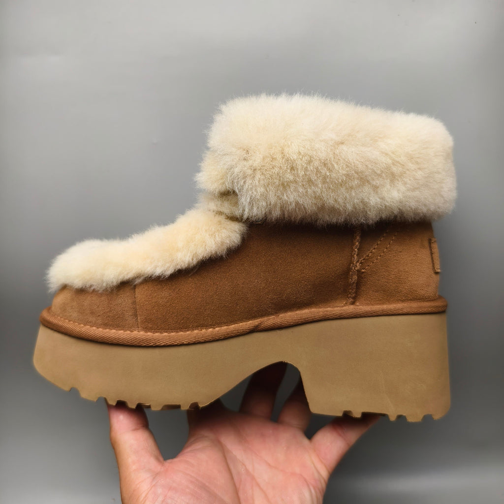 Chestnut Esme Wedge Ankle Boots – Fluffy Lace-Up Style | In Stock