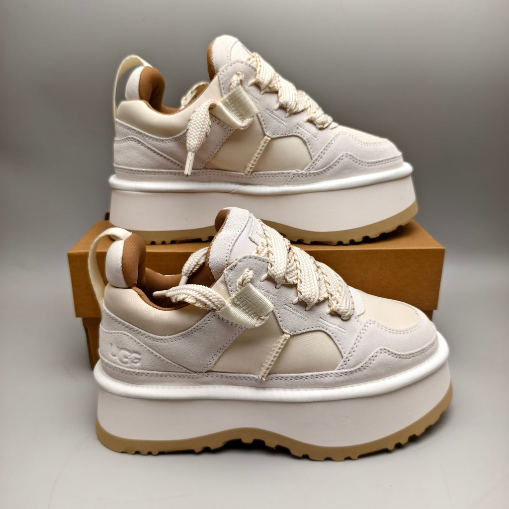 White Chunky Dad Sneakers – Lace-Up Casual Style | In Stock