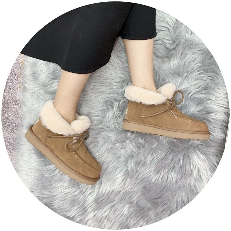 Chestnut Faux Fur Lace-Up Ankle Boots – In Stock