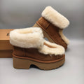 Chestnut Esme Wedge Ankle Boots – Fluffy Lace-Up Style | In Stock