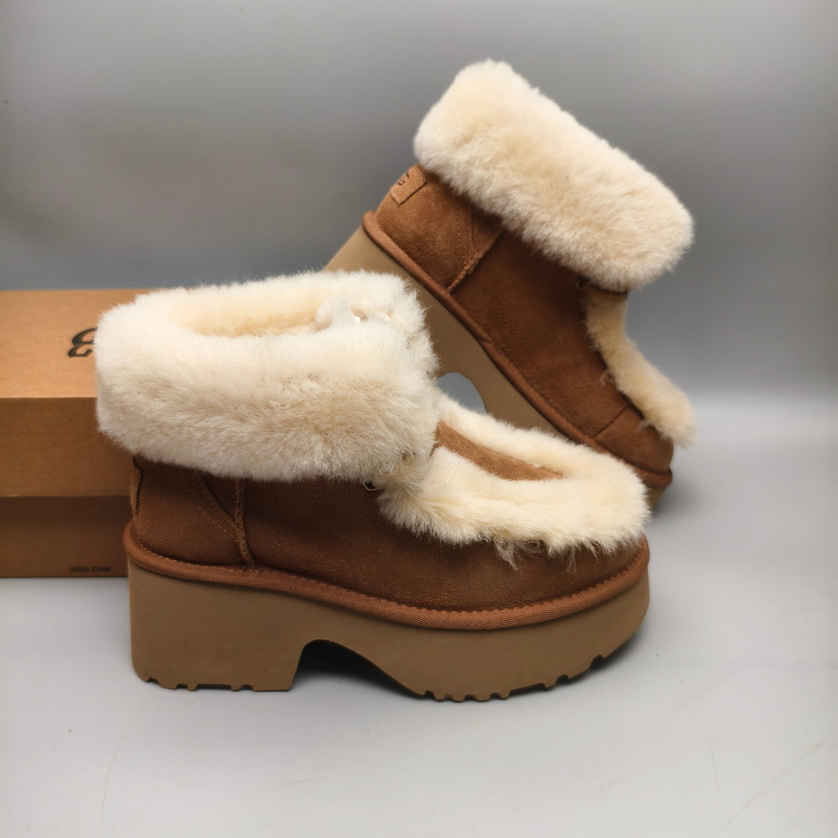 Chestnut Esme Wedge Ankle Boots – Fluffy Lace-Up Style | In Stock