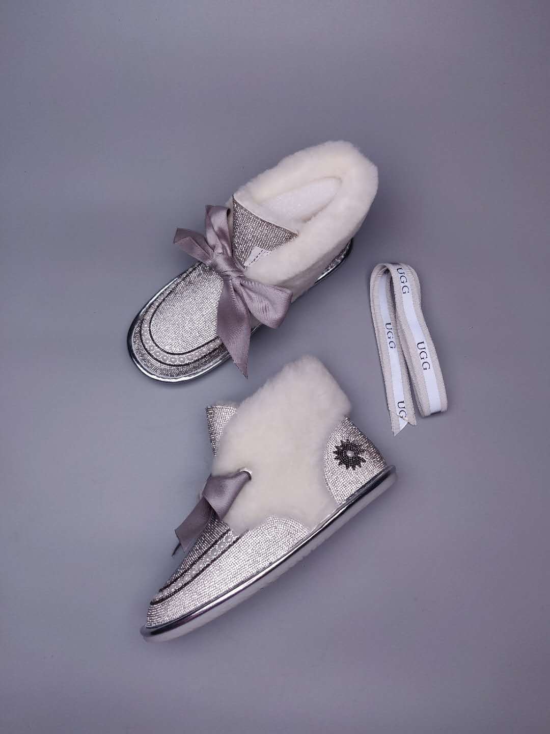Silver Daisy Crystal Ribbon Shoes – In Stock