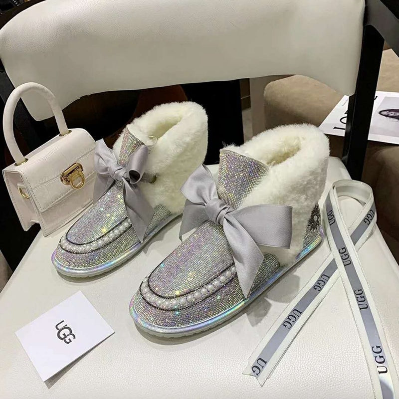 Iridescent Daisy Crystal Ribbon Shoes – In Stock