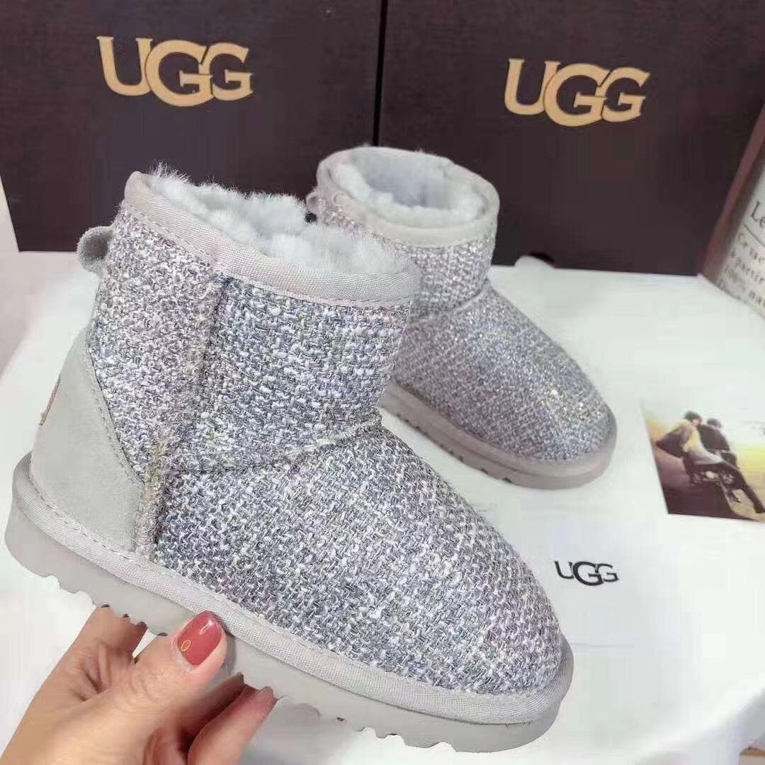Chic Grey Kids Chanel-Style Snow Boots