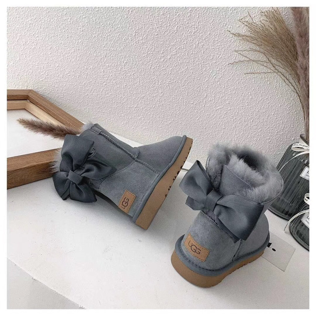 Grey Chic Bow Ankle Boots – In Stock