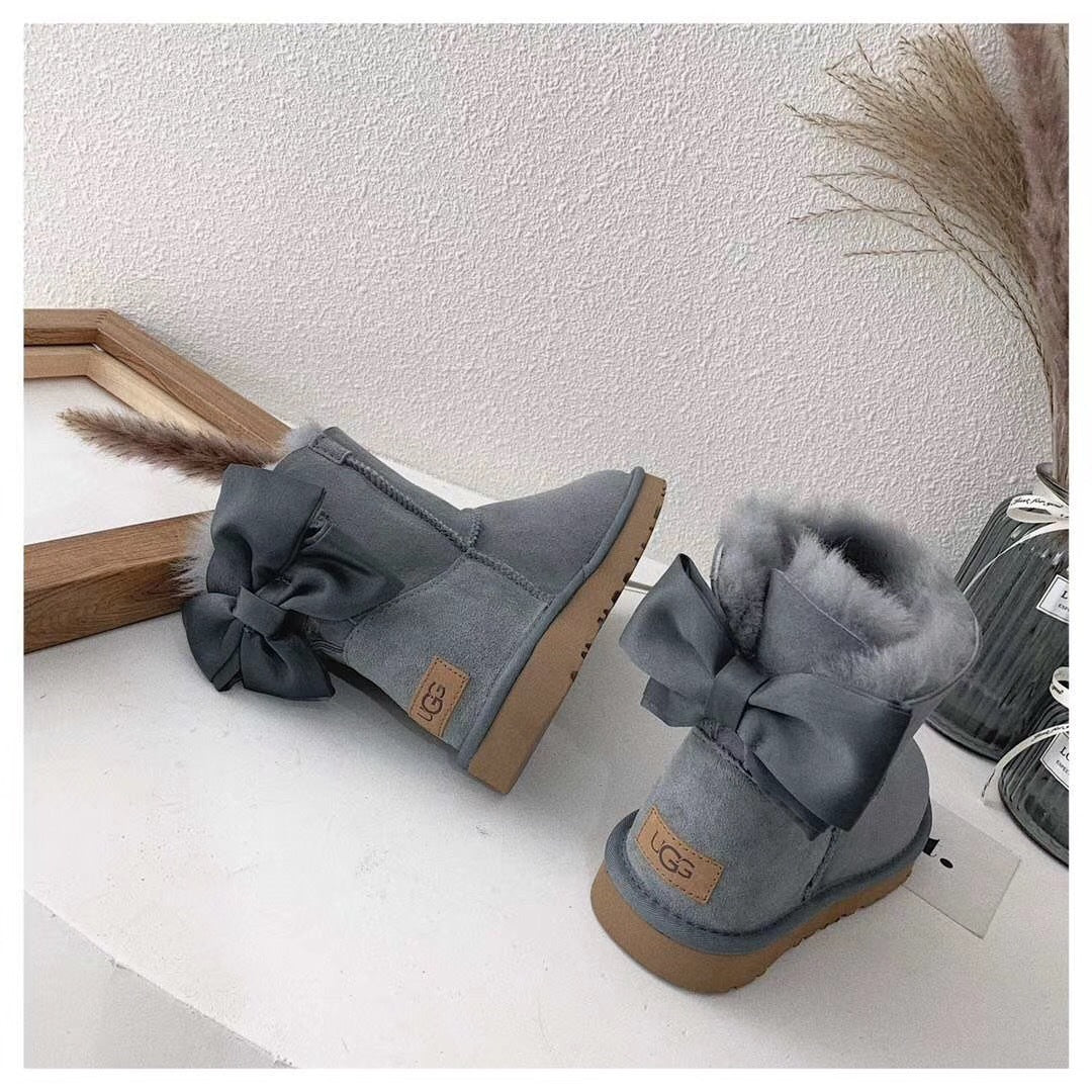 Grey Chic Bow Ankle Boots – In Stock