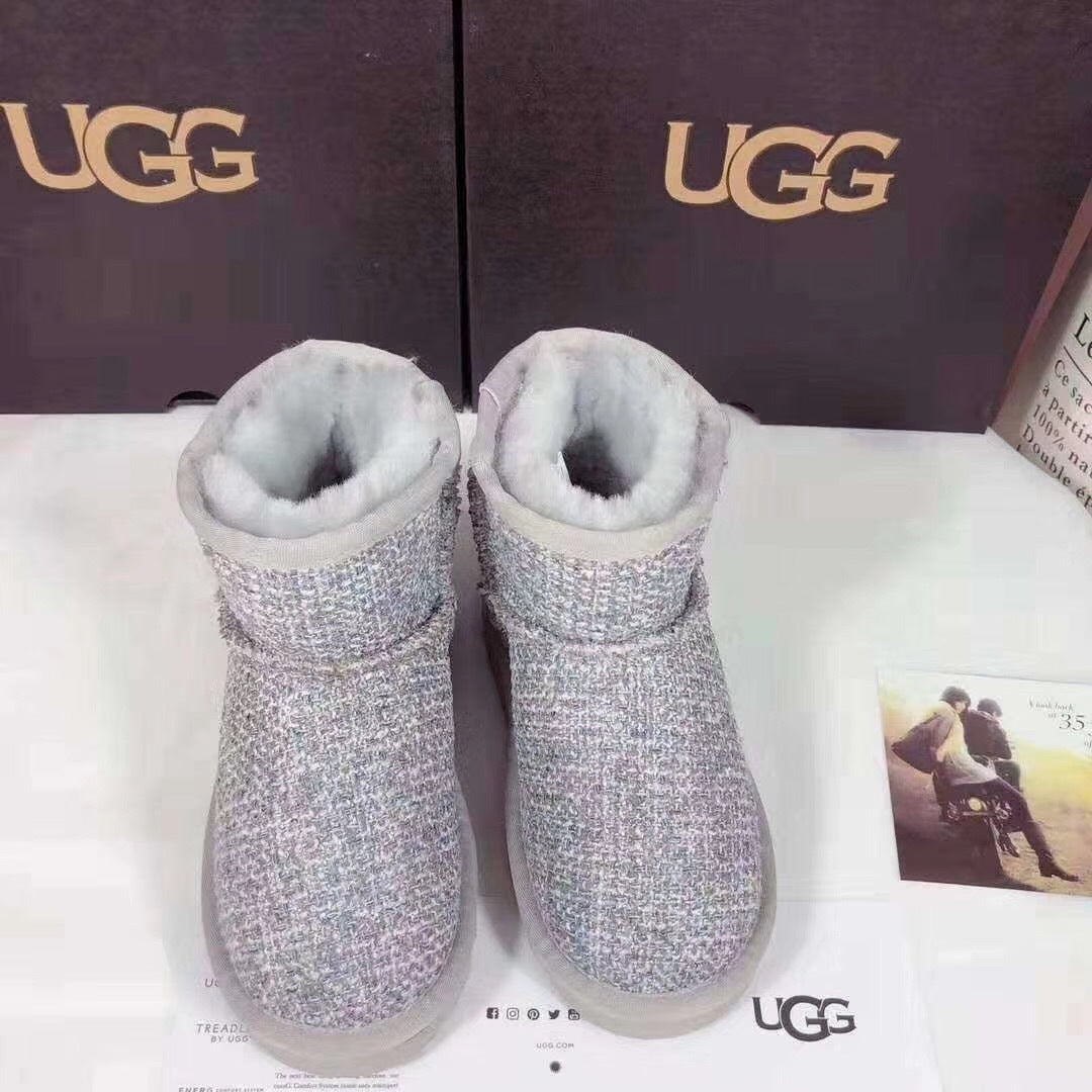Chic Grey Kids Chanel-Style Snow Boots