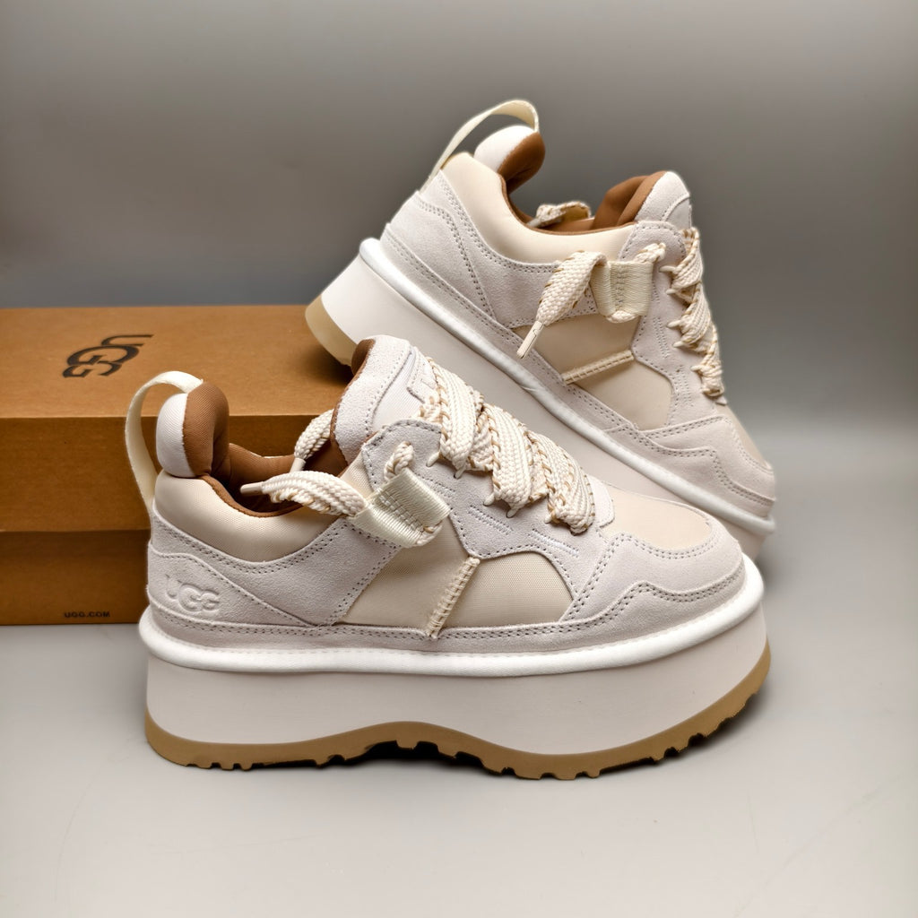 White Chunky Dad Sneakers – Lace-Up Casual Style | In Stock