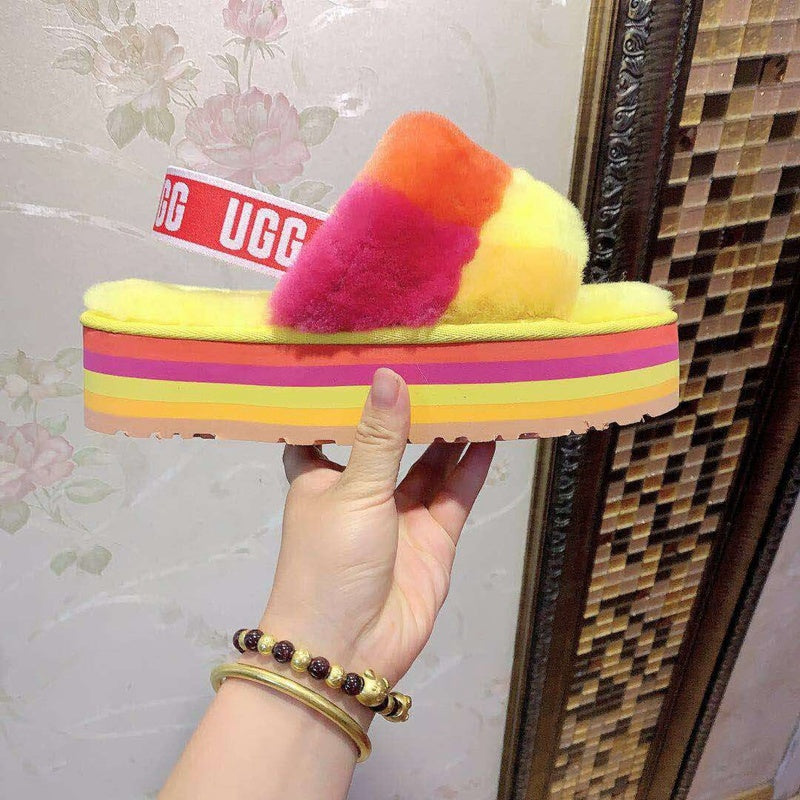 Yellow Color-Block Fluffy Platform Sandals – In Stock