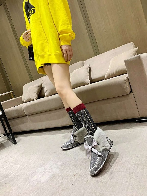 Mineral Grey Daisy Crystal Ribbon Shoes – In Stock