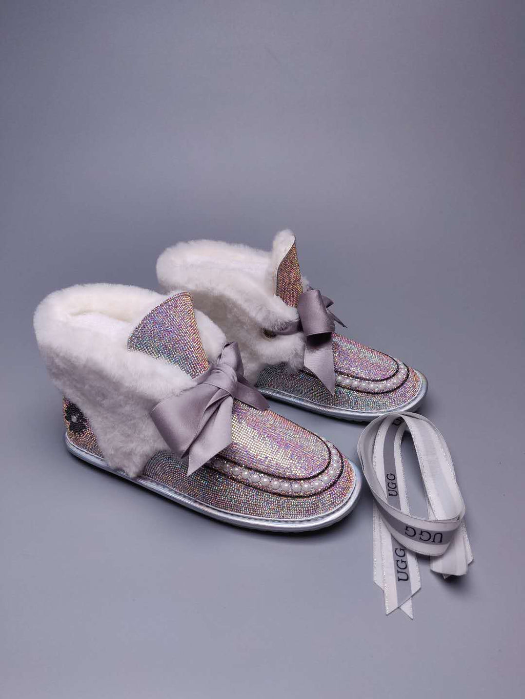 Iridescent Daisy Crystal Ribbon Shoes – In Stock