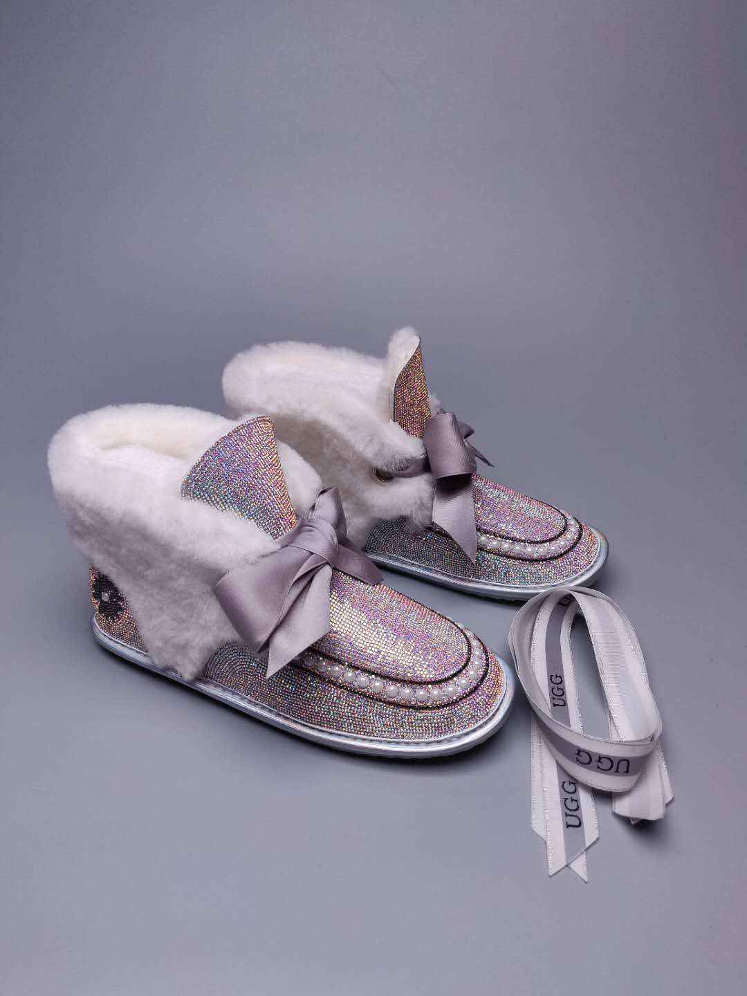 Iridescent Daisy Crystal Ribbon Shoes – In Stock