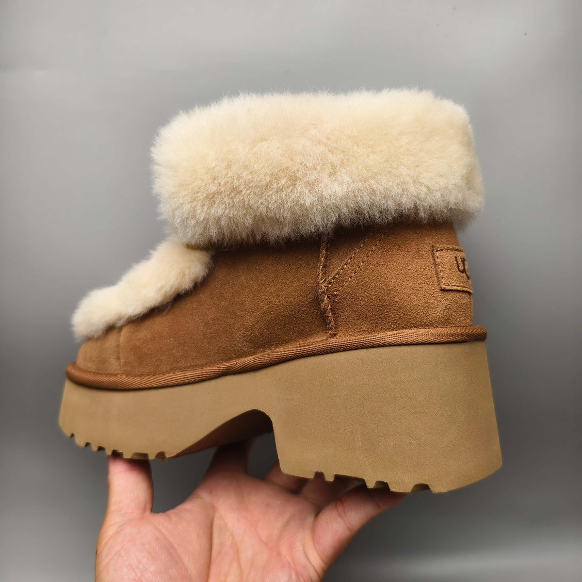 Chestnut Esme Wedge Ankle Boots – Fluffy Lace-Up Style | In Stock