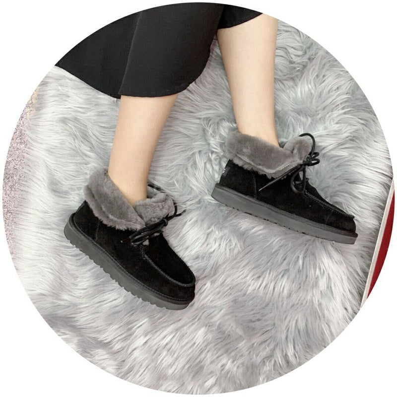 Black Faux Fur Lace-Up Ankle Boots – In Stock