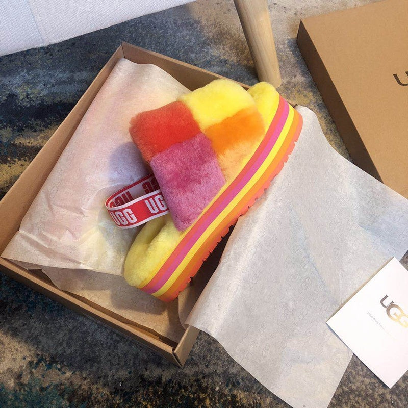 Yellow Color-Block Fluffy Platform Sandals – In Stock