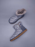 Grey Dior-Style Textile Pattern Boots – In Stock