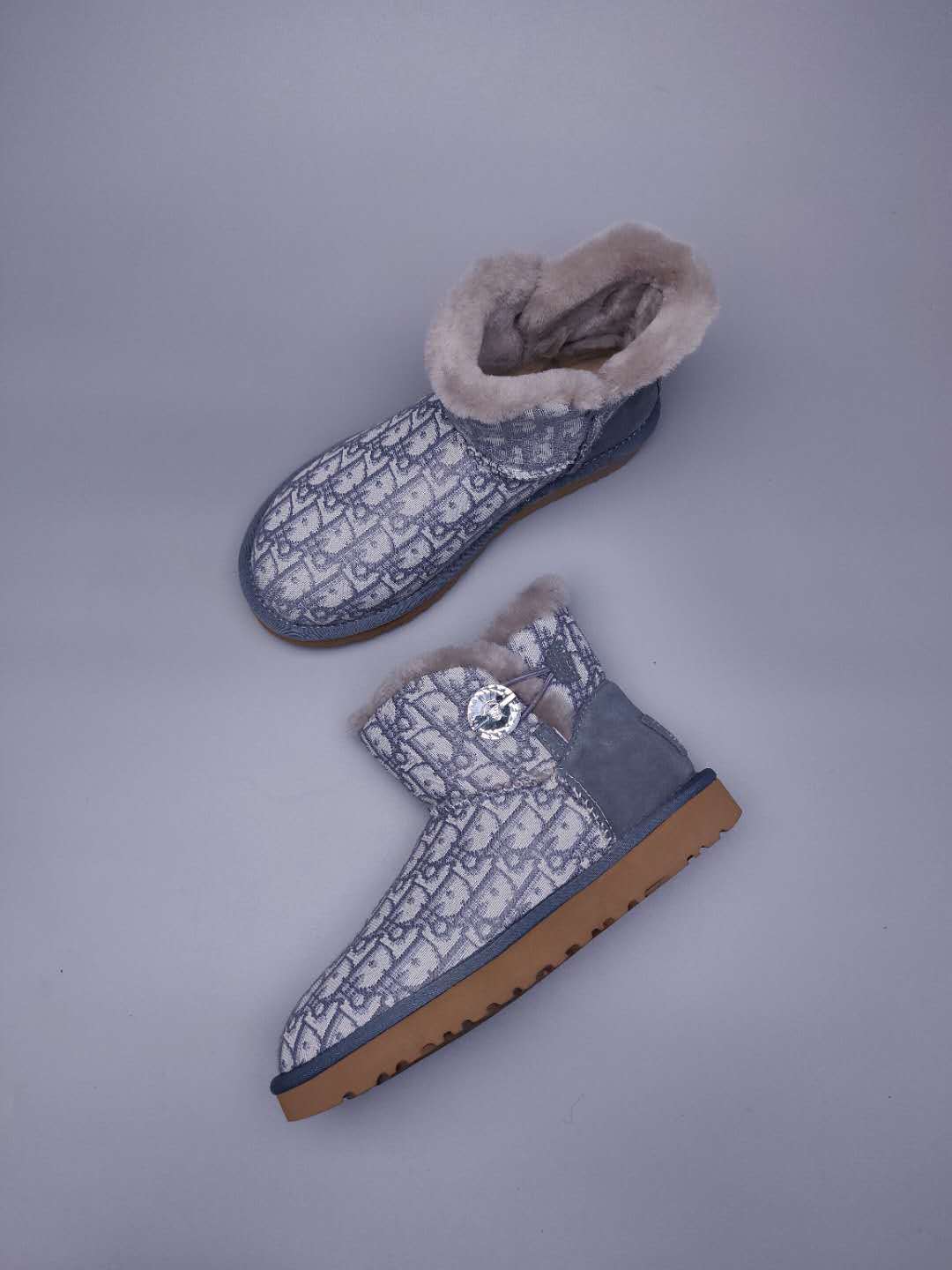 Grey Dior-Style Textile Pattern Boots – In Stock