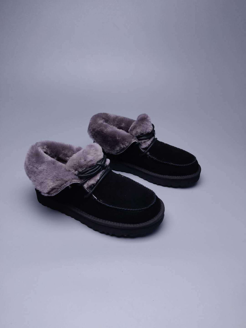 Black Faux Fur Lace-Up Ankle Boots – In Stock