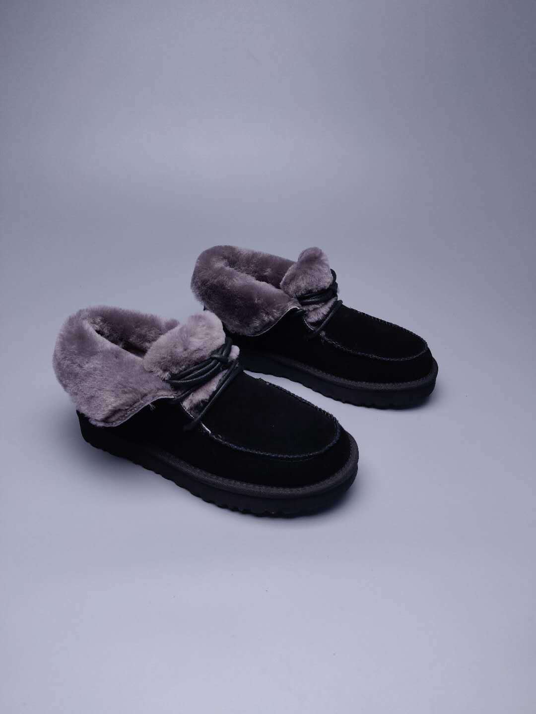 Black Faux Fur Lace-Up Ankle Boots – In Stock