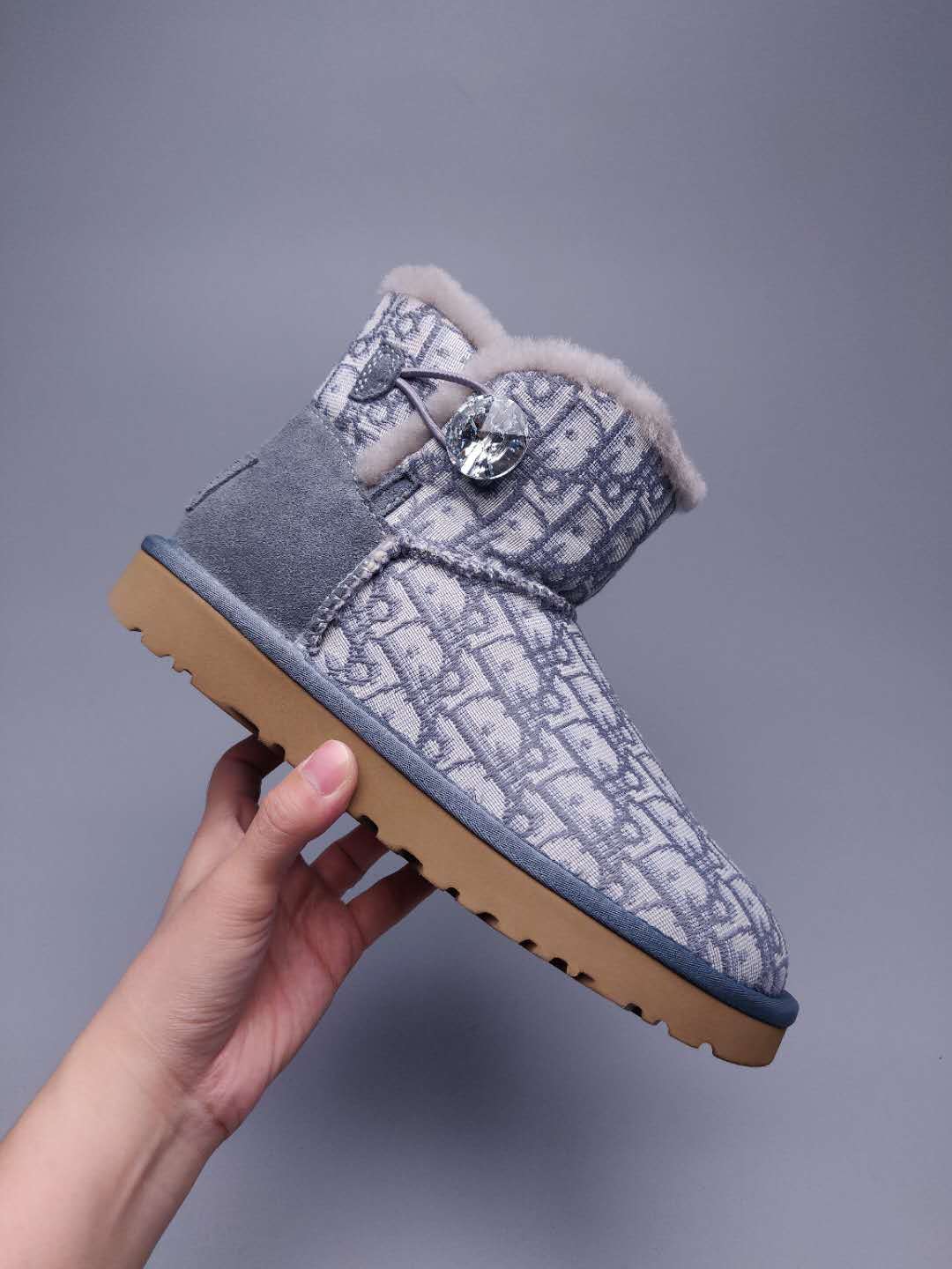 Grey Dior-Style Textile Pattern Boots – In Stock