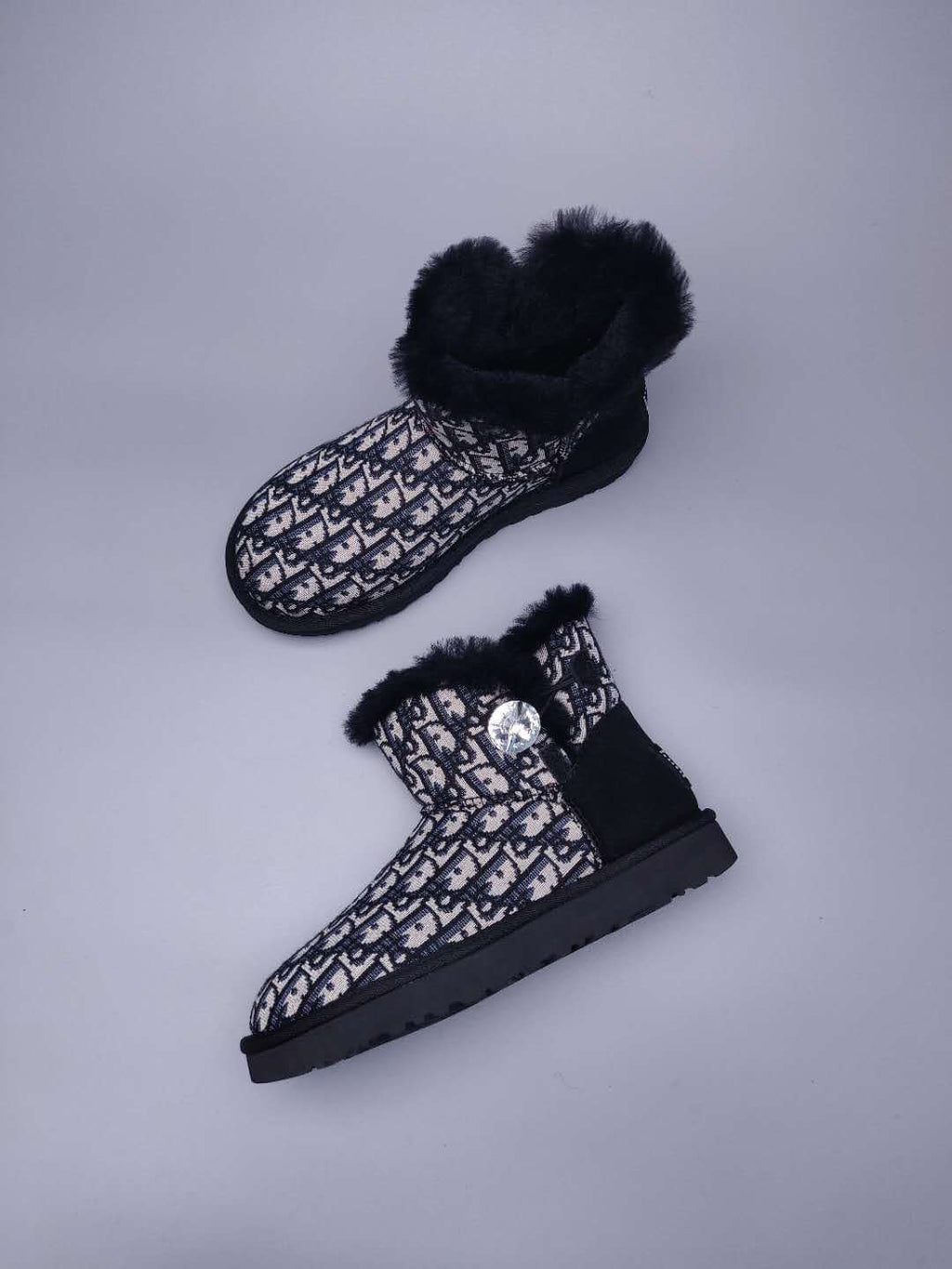 Black Dior-Style Textile Pattern Boots – In Stock