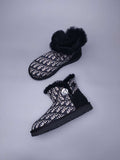 Black Dior-Style Textile Pattern Boots – In Stock