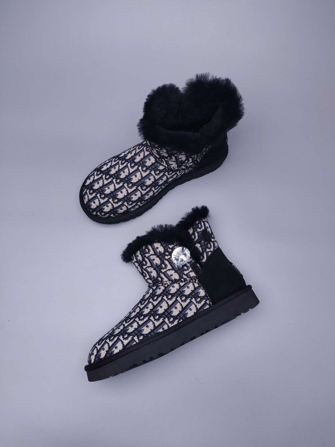 Black Dior-Style Textile Pattern Boots – In Stock