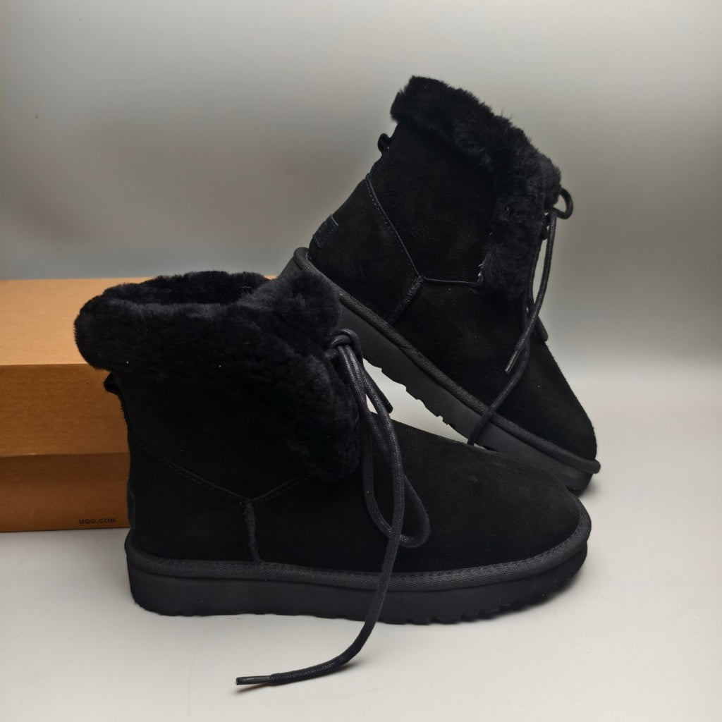 Black Mid-Top Lace-Up Casual Sneakers – In Stock