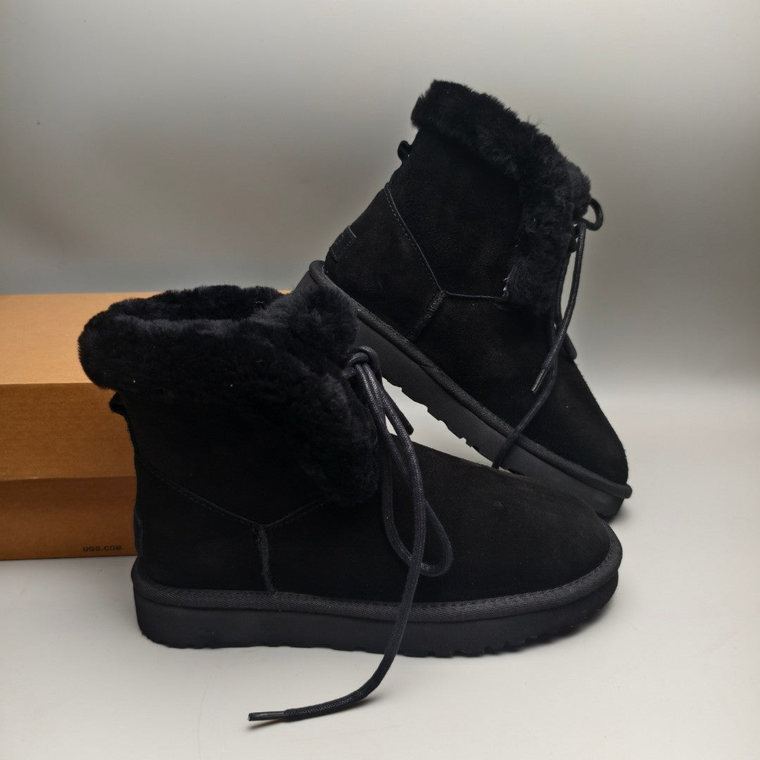 Black Mid-Top Lace-Up Casual Sneakers – In Stock