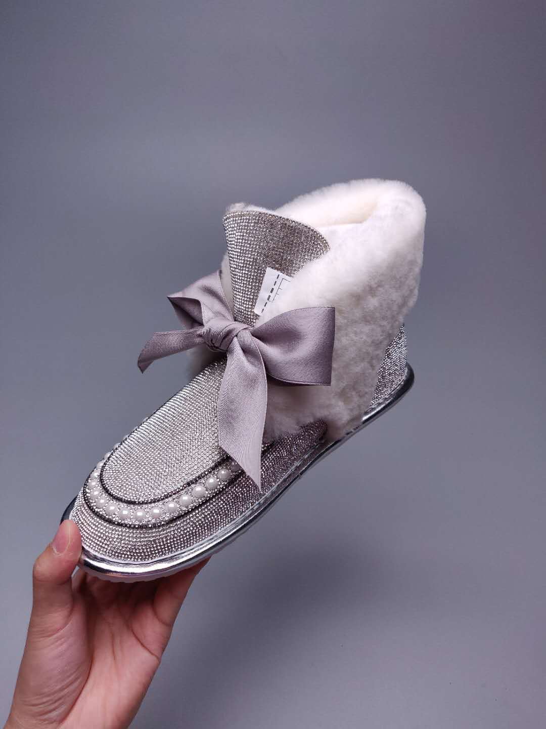 Silver Daisy Crystal Ribbon Shoes – In Stock