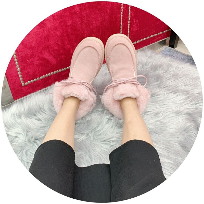 Pink Faux Fur Lace-Up Ankle Boots – In Stock