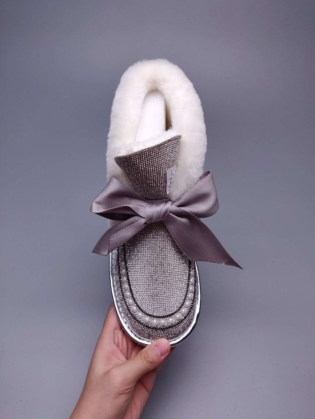 Silver Daisy Crystal Ribbon Shoes – In Stock