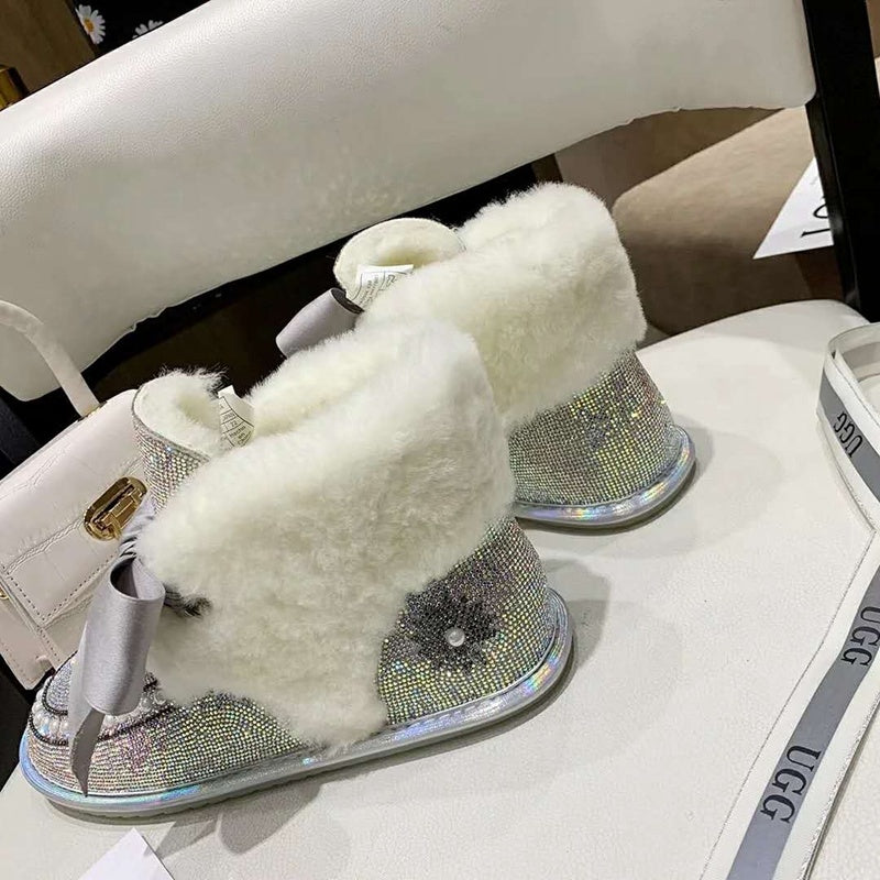 Iridescent Daisy Crystal Ribbon Shoes – In Stock