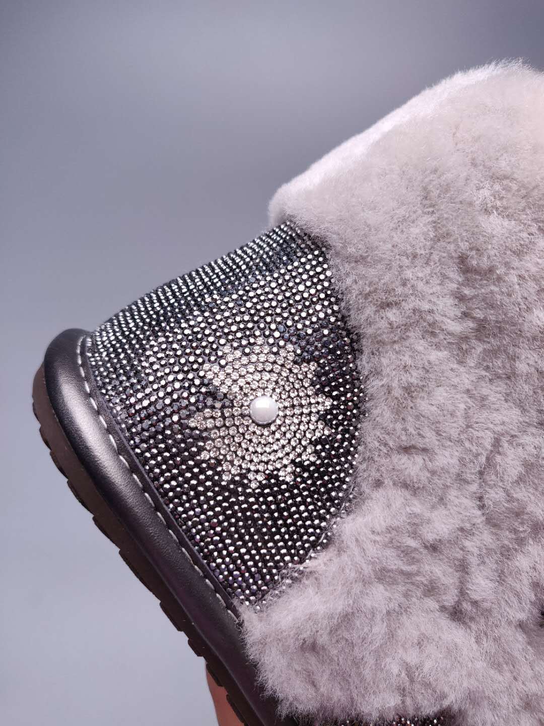 Mineral Grey Daisy Crystal Ribbon Shoes – In Stock