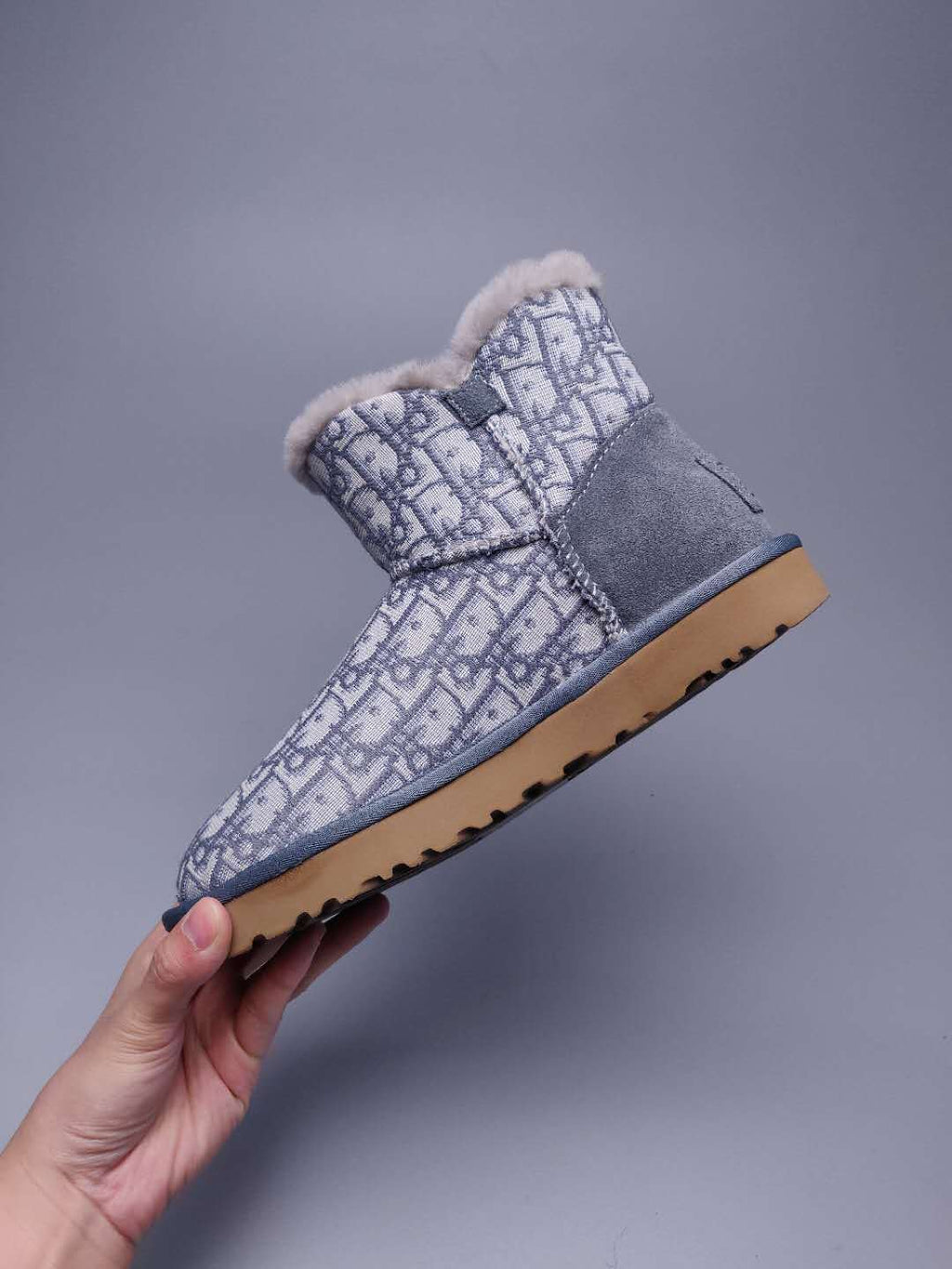 Grey Dior-Style Textile Pattern Boots – In Stock