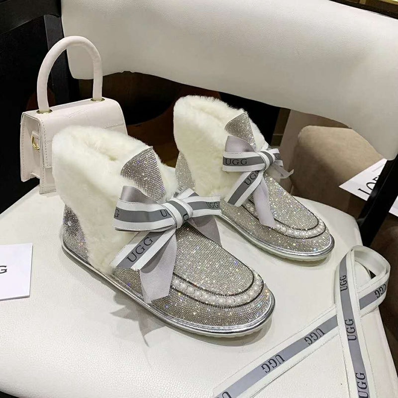 Silver Daisy Crystal Ribbon Shoes – In Stock