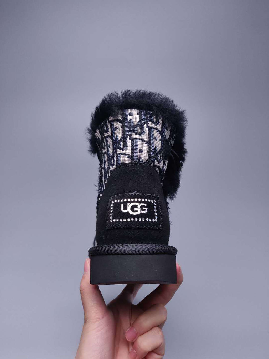 Black Dior-Style Textile Pattern Boots – In Stock