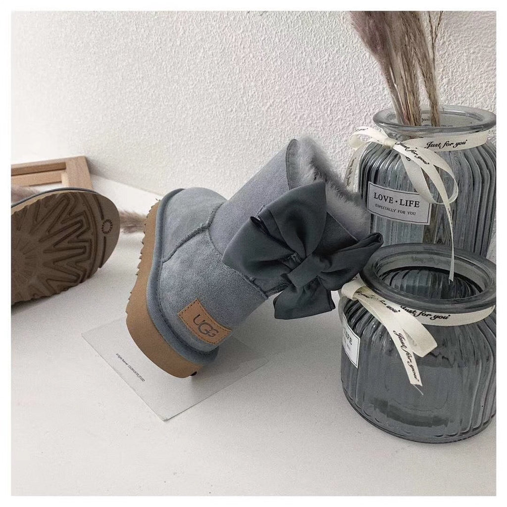 Grey Chic Bow Ankle Boots – In Stock
