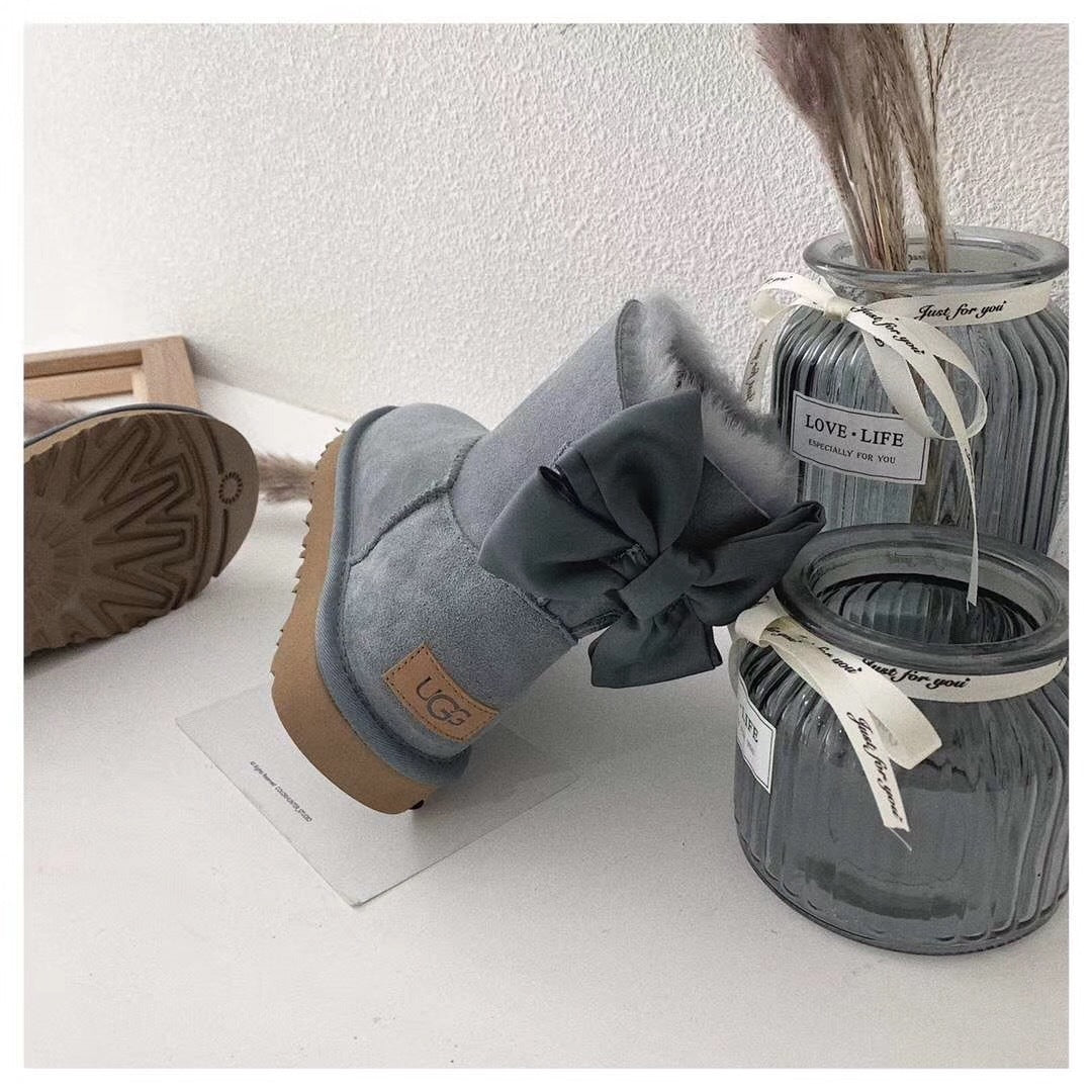 Grey Chic Bow Ankle Boots – In Stock