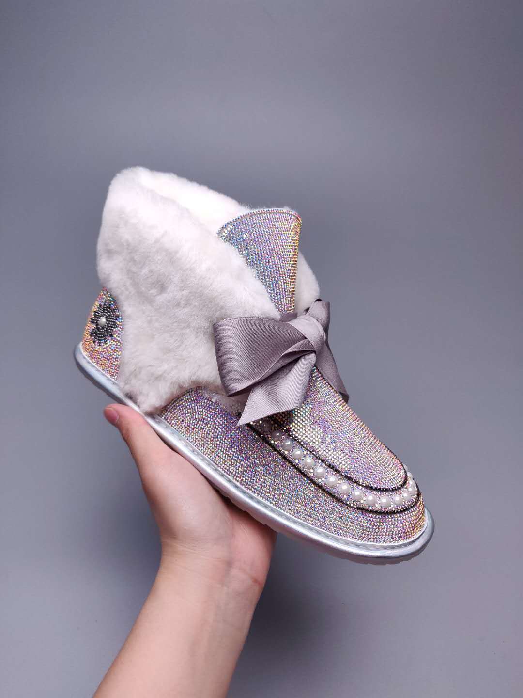 Iridescent Daisy Crystal Ribbon Shoes – In Stock