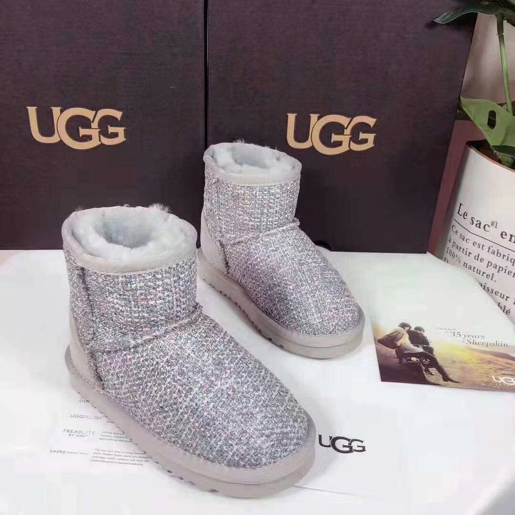 Chic Grey Kids Chanel-Style Snow Boots