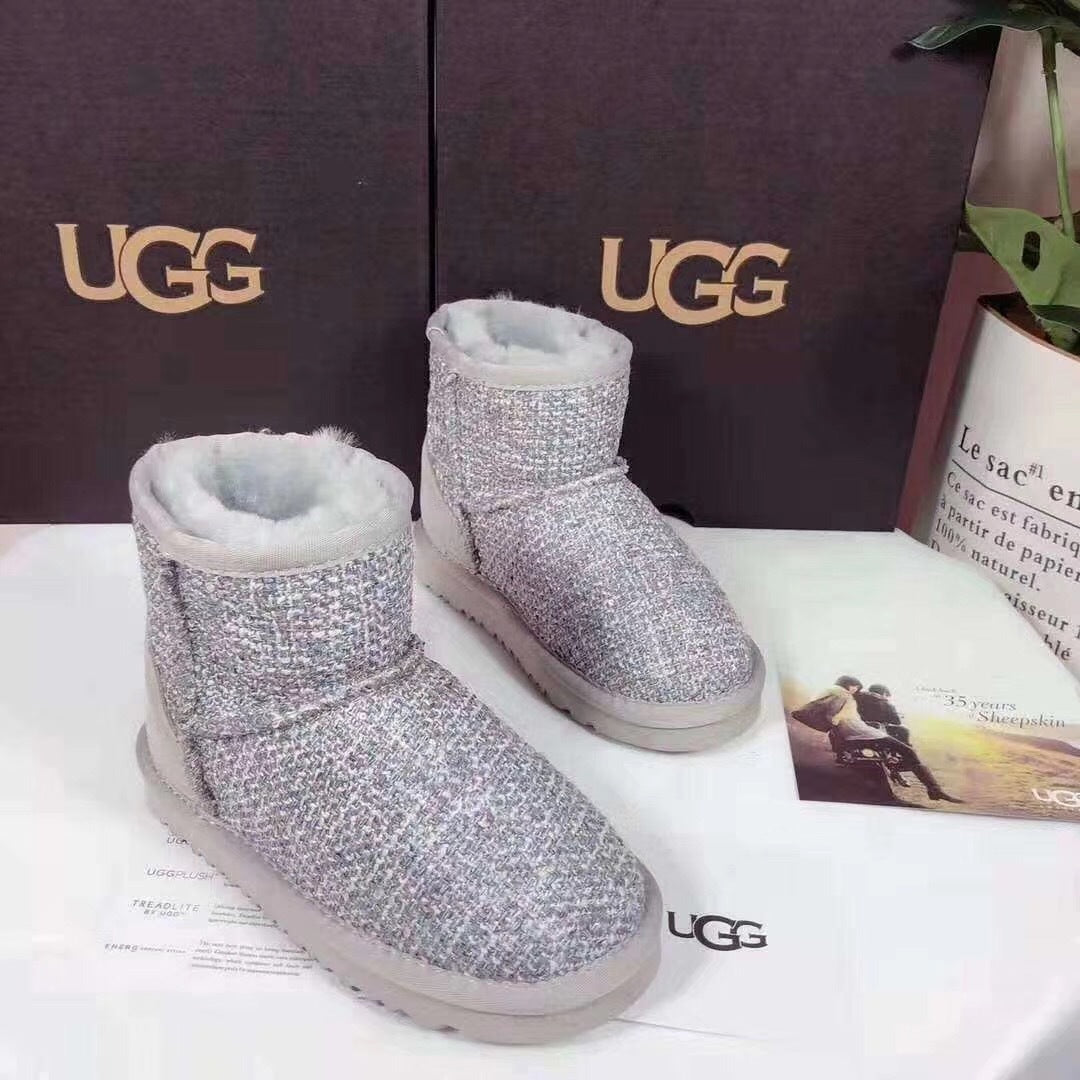 Chic Grey Kids Chanel-Style Snow Boots