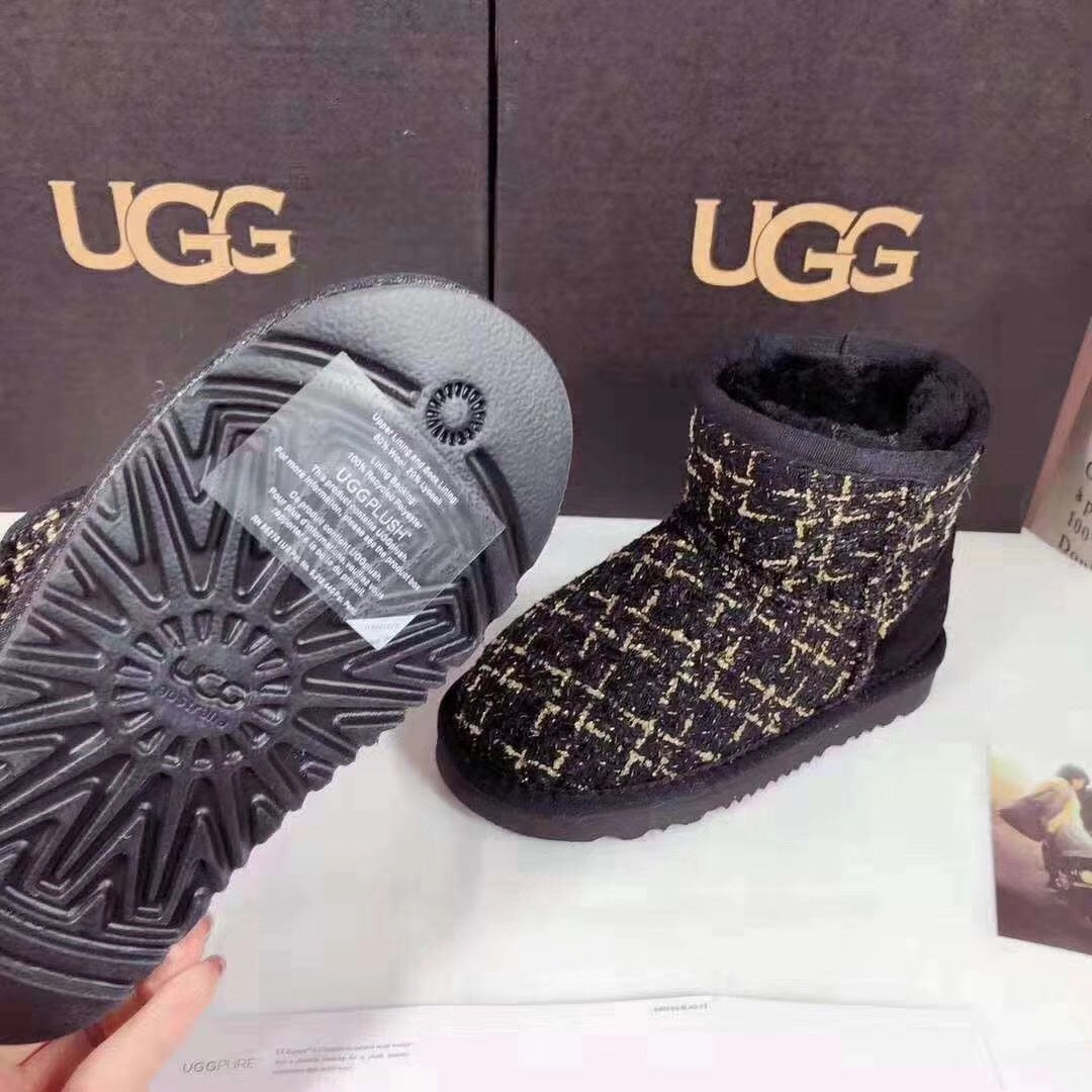 Chic Black Kids Chanel-Style Snow Boots