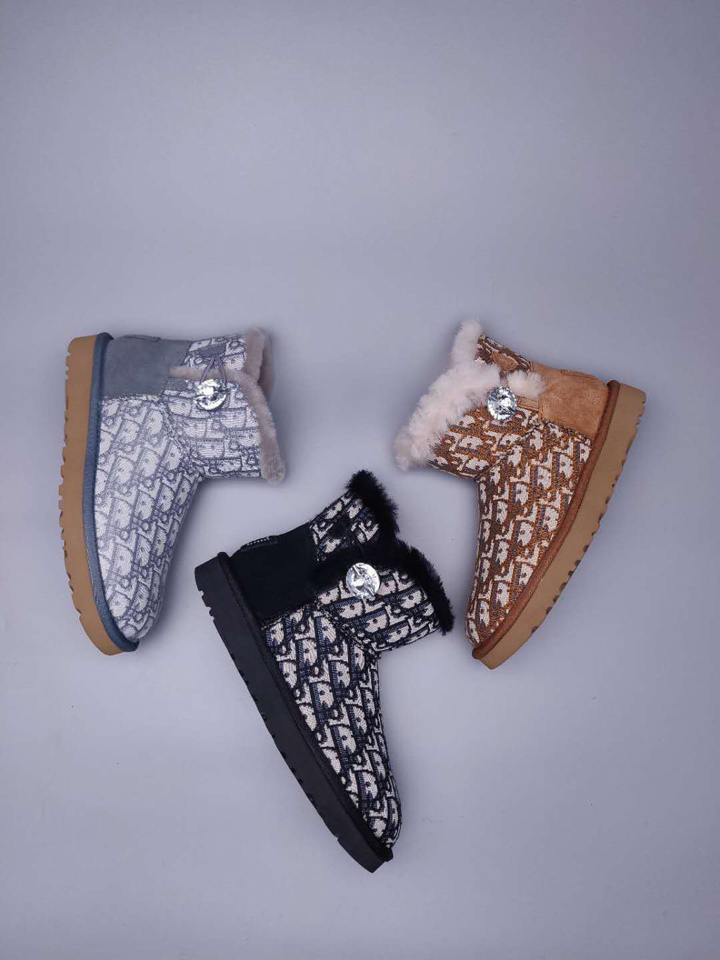 Black Dior-Style Textile Pattern Boots – In Stock