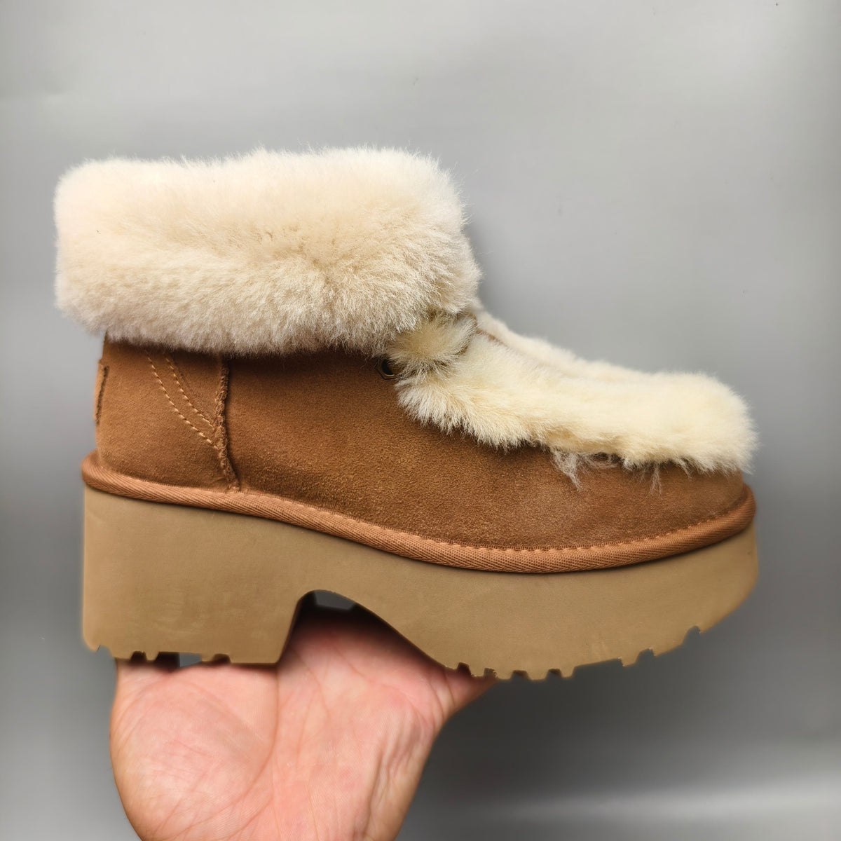 Chestnut Esme Wedge Ankle Boots – Fluffy Lace-Up Style | In Stock