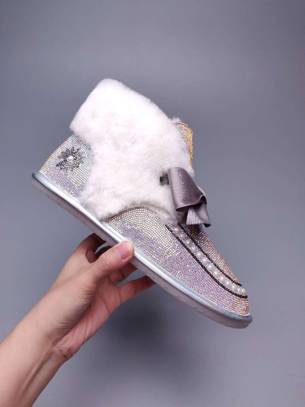 Iridescent Daisy Crystal Ribbon Shoes – In Stock